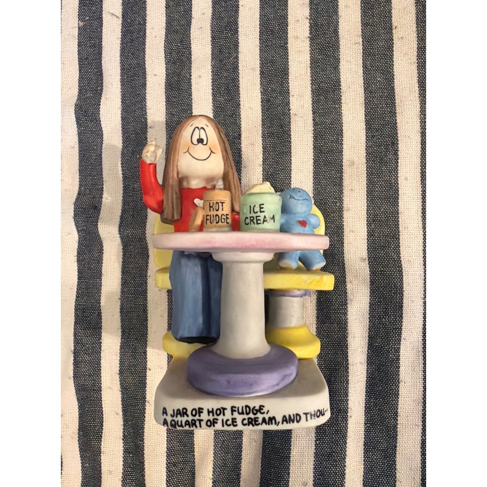 Vintage 1982 Ziggy George Good Ceramic Figurine Ice Cream Hot Fudge Girl Thou